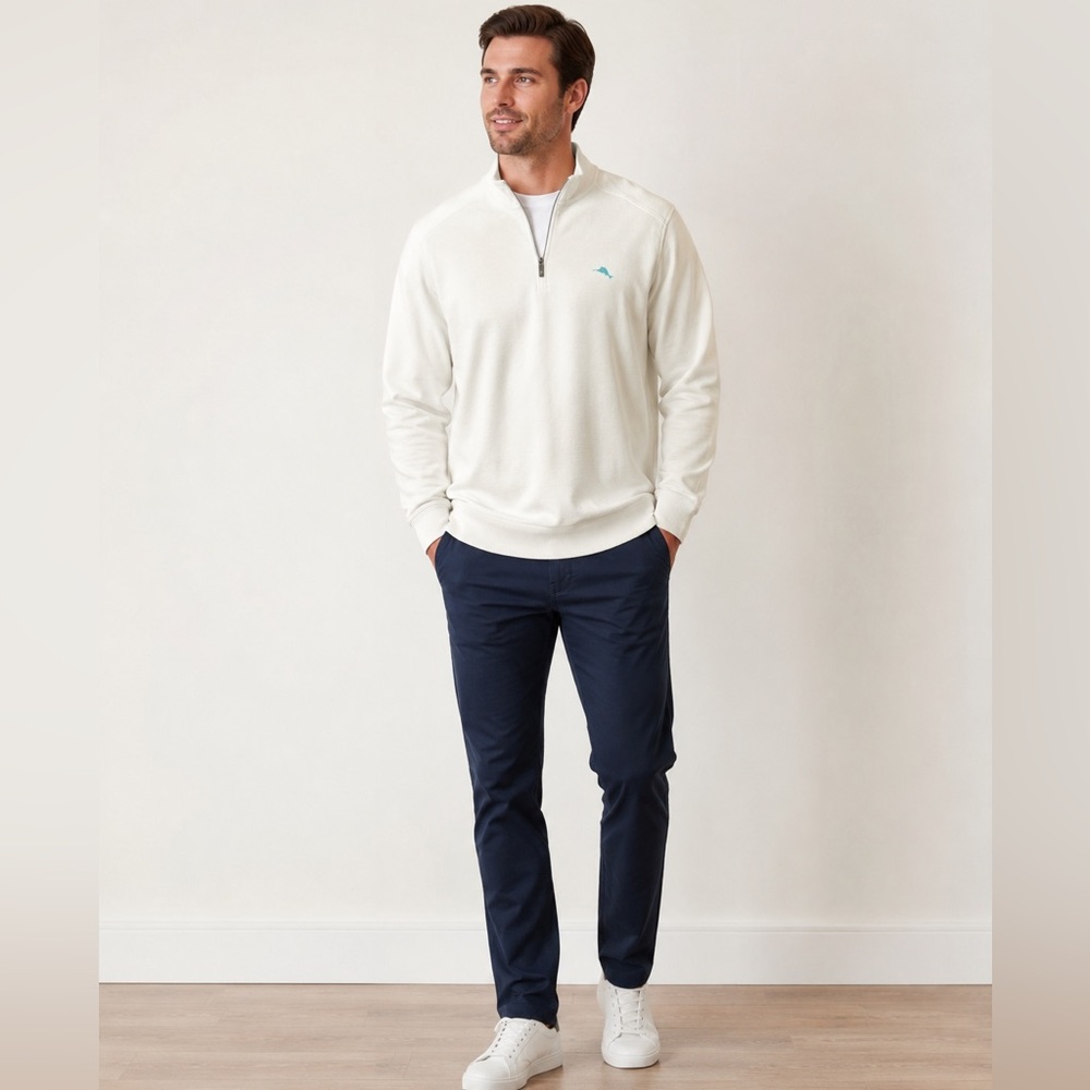 TOMMY BAHAMA VANILLA CREAM PULLOVER SWEATER 1/4 ZIP FRONT | Sz 2XL / 2TG. NWOT